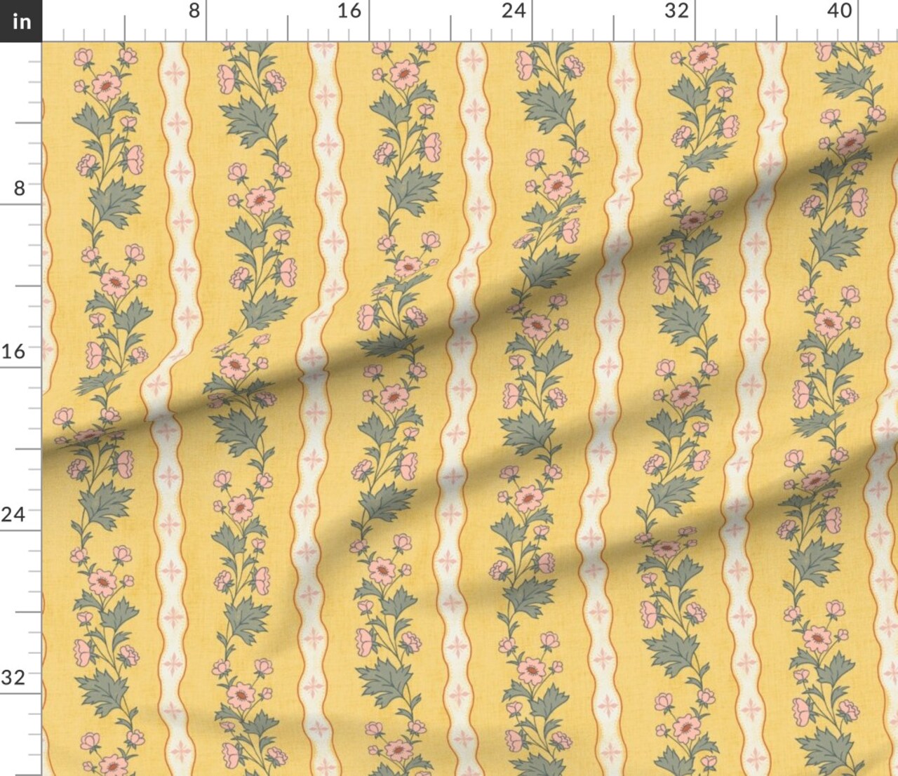 Contemporary Vintage Inspired Stripe Floral Stripe Aesthetic Floral Vine Custom Printed Fabric by Spoonflower Various Fabrics by the Yard or Fat Quarter